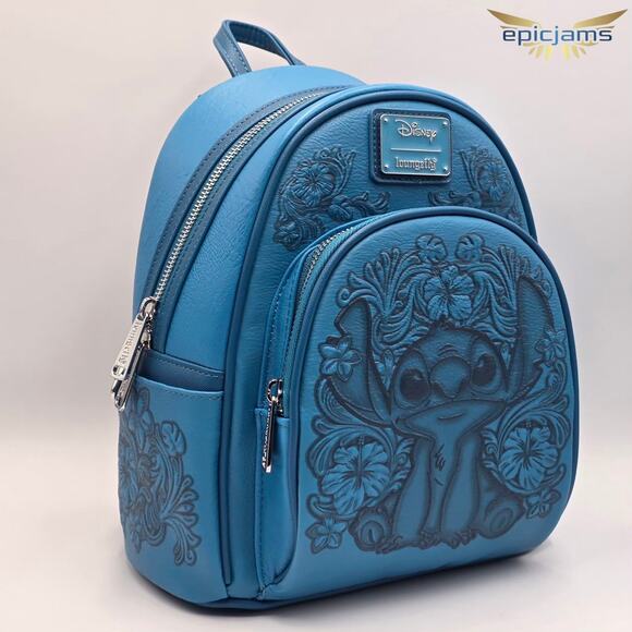 Loungefly Disney Lilo & Stitch Hibiscus Embossed Floral Mini Backpack New - Picture 2 of 7
